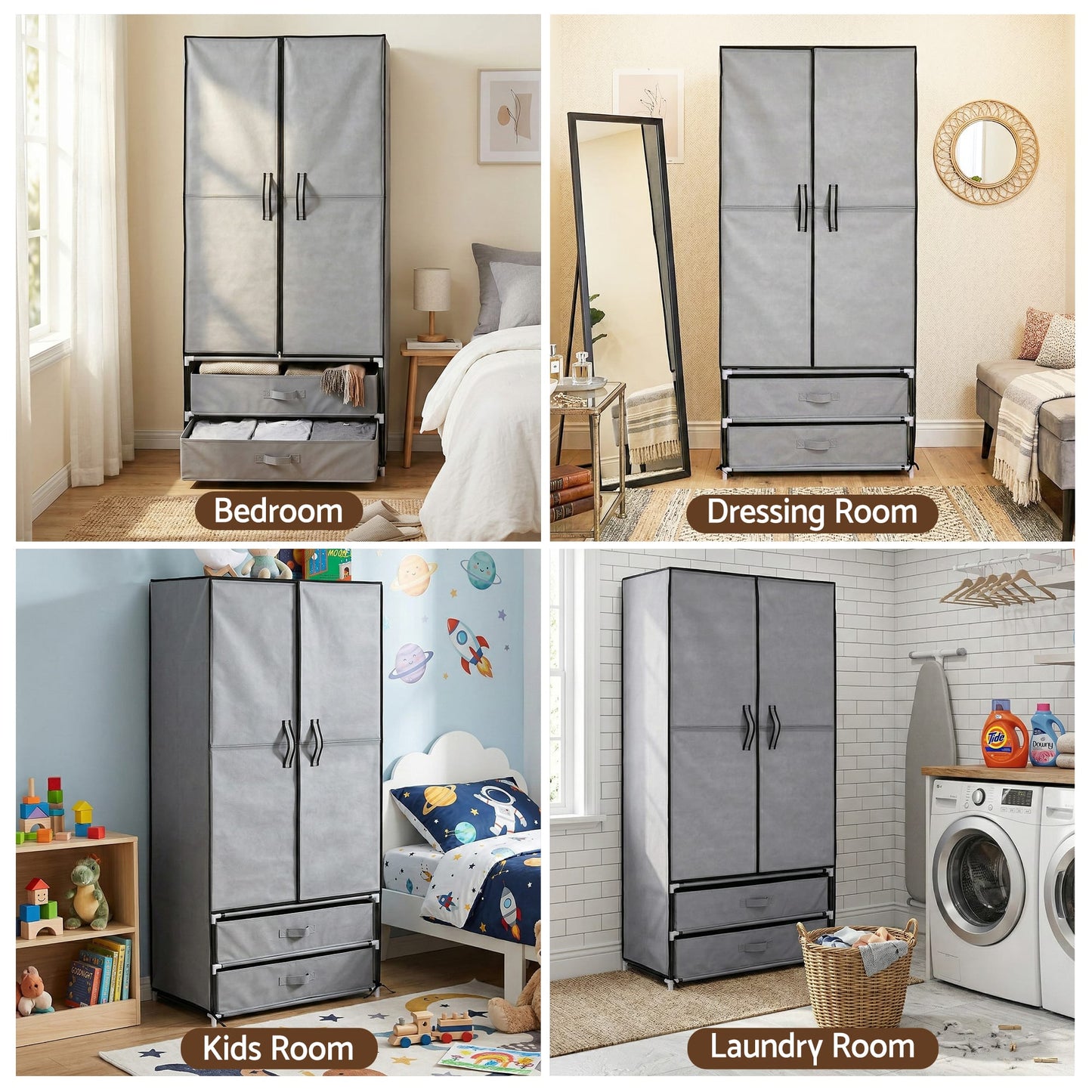 Alona.com.au Home & Garden > Storage > Clothing & Wardrobe Storage Artiss Large Portable Clothes Closet Wardrobe with Magnetic Door Grey