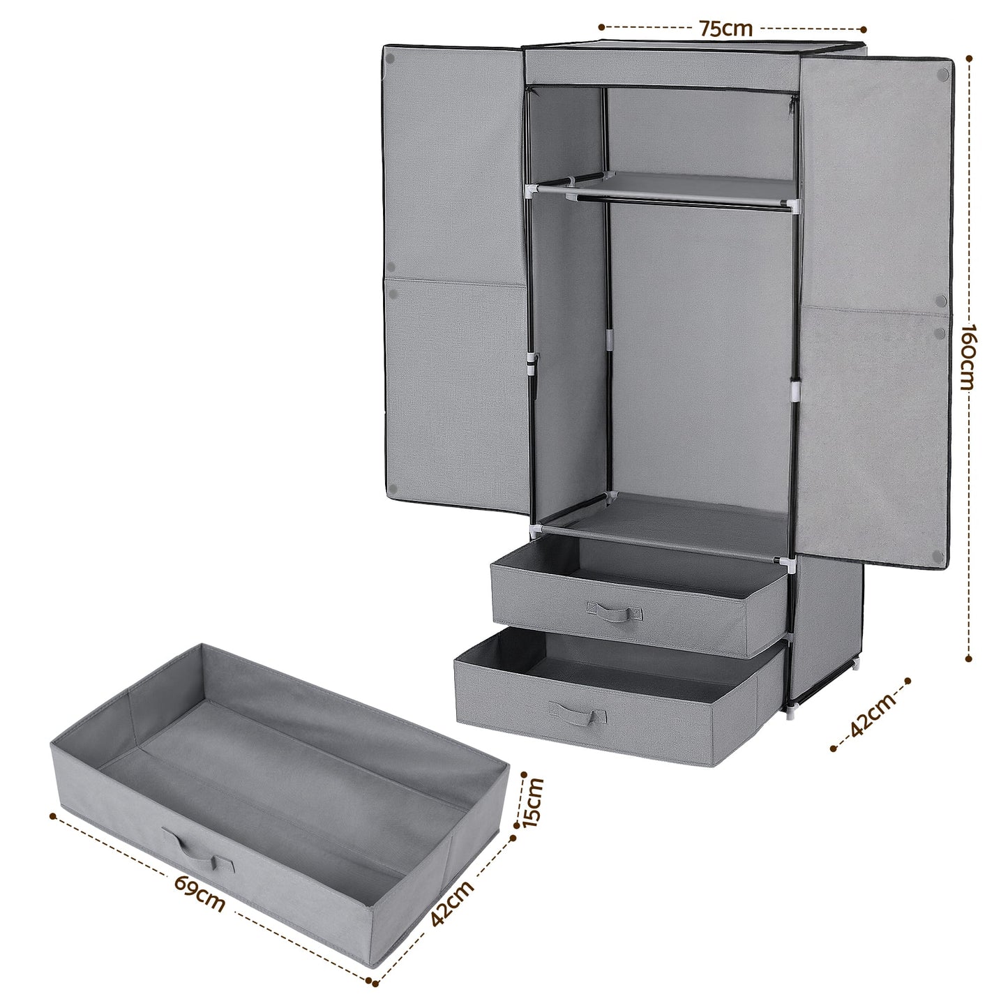 Alona.com.au Home & Garden > Storage > Clothing & Wardrobe Storage Artiss Large Portable Clothes Closet Wardrobe with Magnetic Door Grey