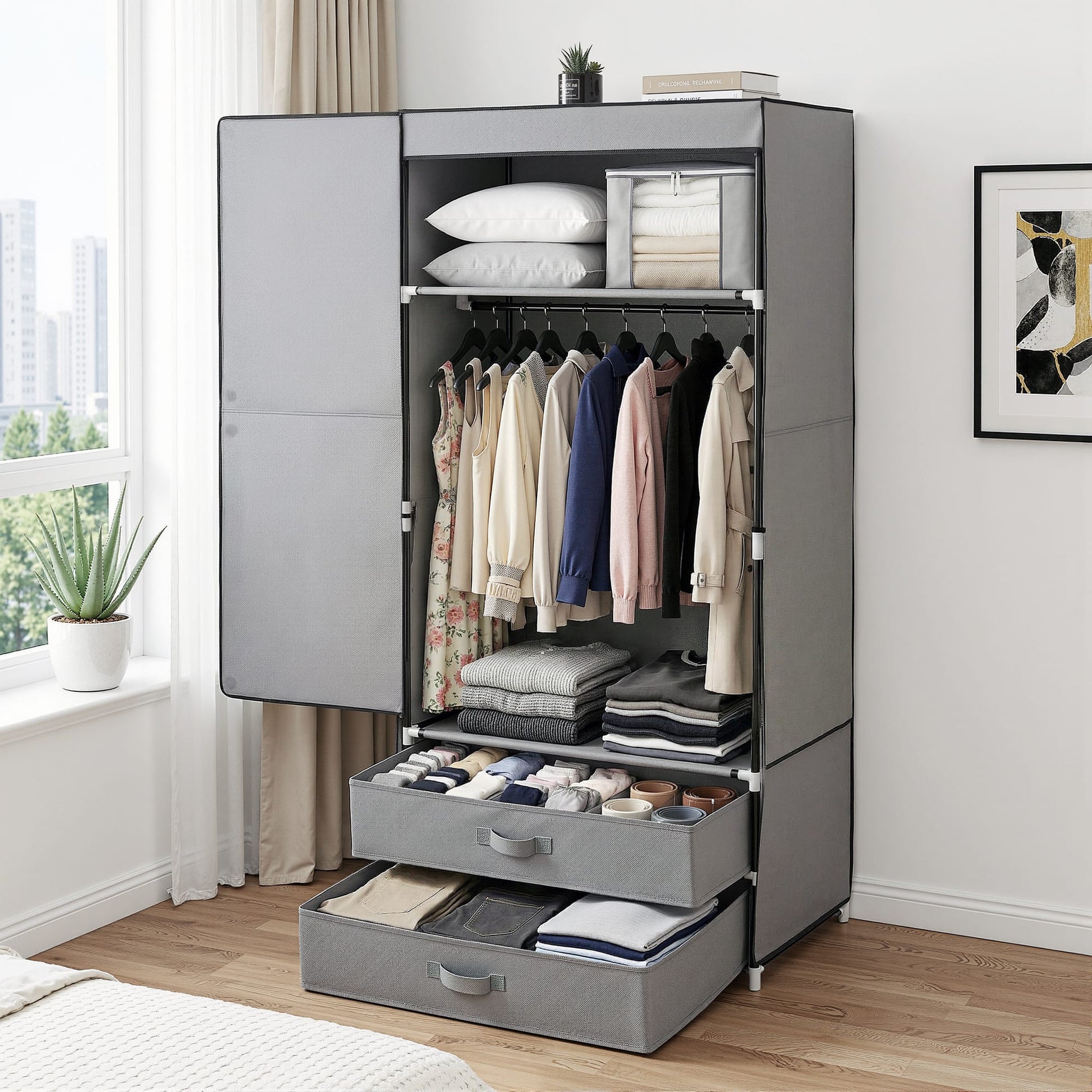 Alona.com.au Home & Garden > Storage > Clothing & Wardrobe Storage Artiss Large Portable Clothes Closet Wardrobe with Magnetic Door Grey