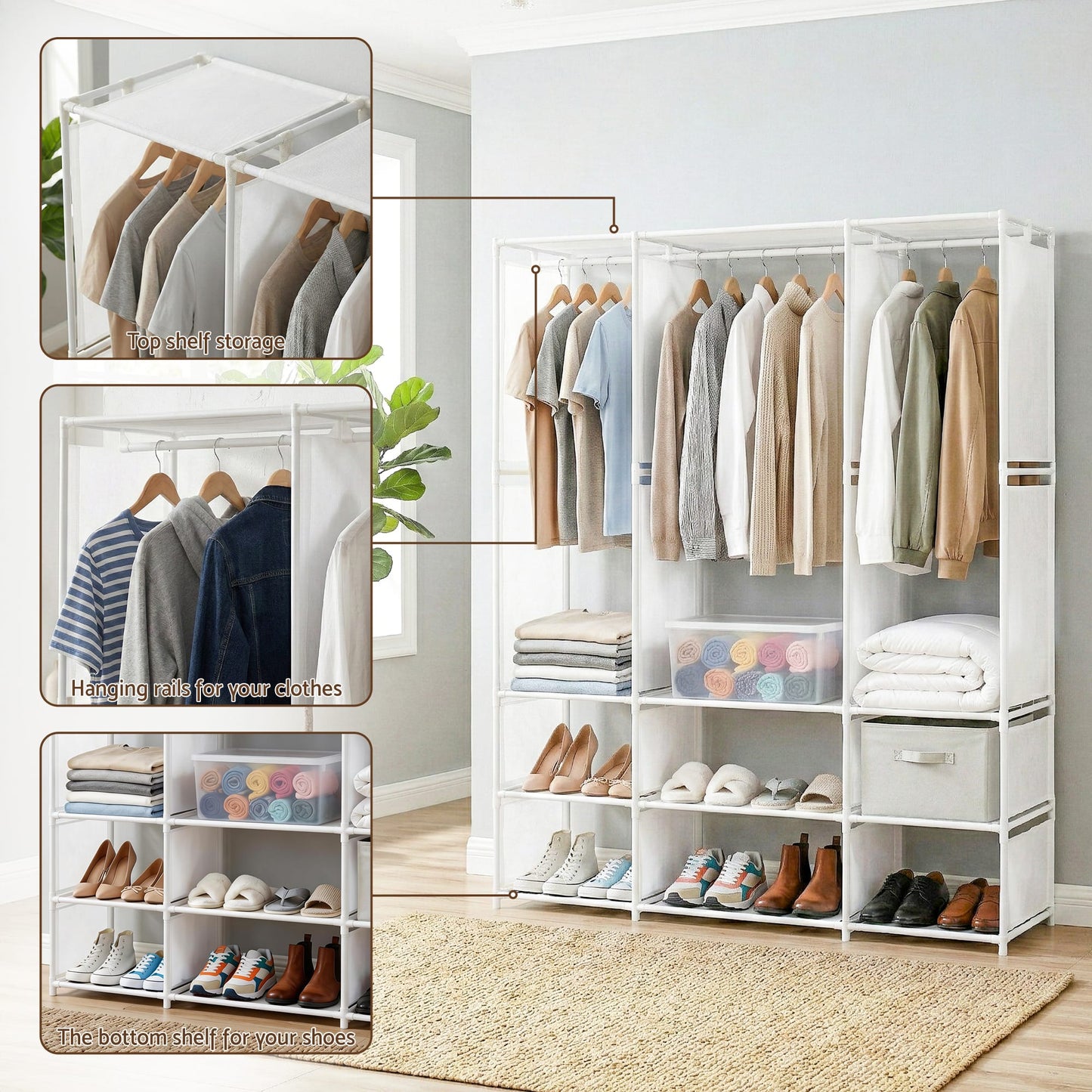 Alona.com.au Home & Garden > Storage > Clothing & Wardrobe Storage Artiss Large Portable Clothes Closet Wardrobe with Open Shelf White