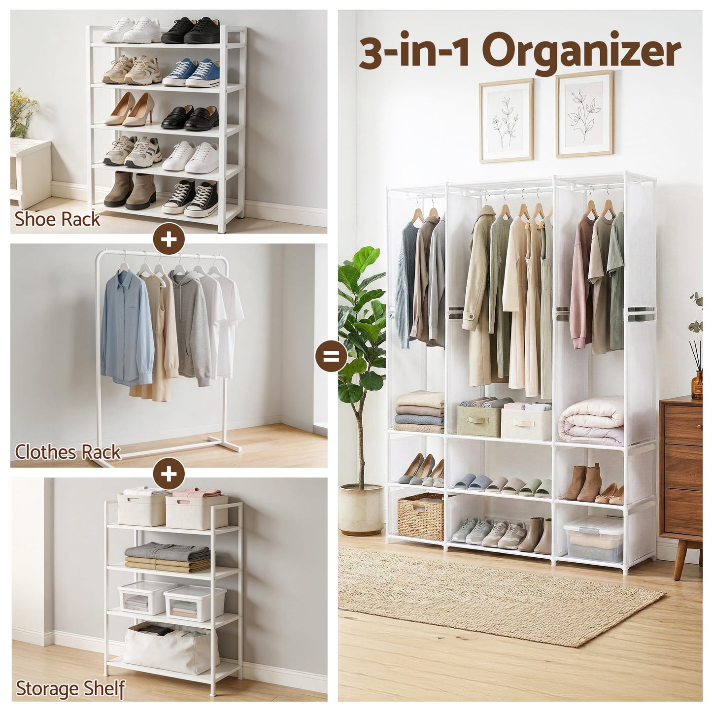 Alona.com.au Home & Garden > Storage > Clothing & Wardrobe Storage Artiss Large Portable Clothes Closet Wardrobe with Open Shelf White