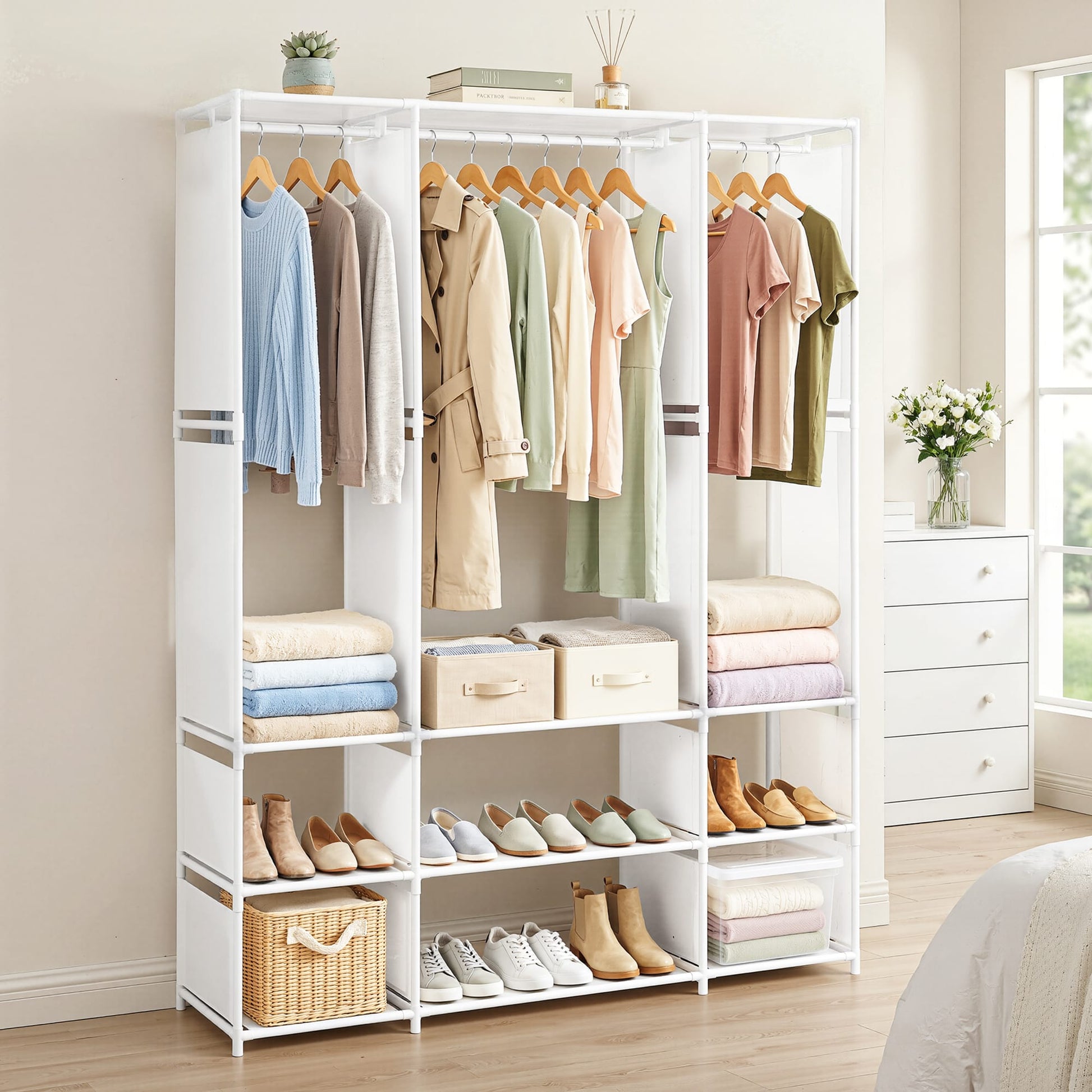 Alona.com.au Home & Garden > Storage > Clothing & Wardrobe Storage Artiss Large Portable Clothes Closet Wardrobe with Open Shelf White