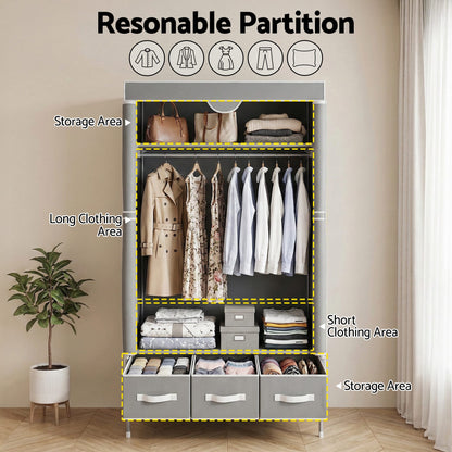 Alona.com.au Home & Garden > Storage > Clothing & Wardrobe Storage Artiss Large Portable Clothes Closet Wardrobe with Tiebacks Grey