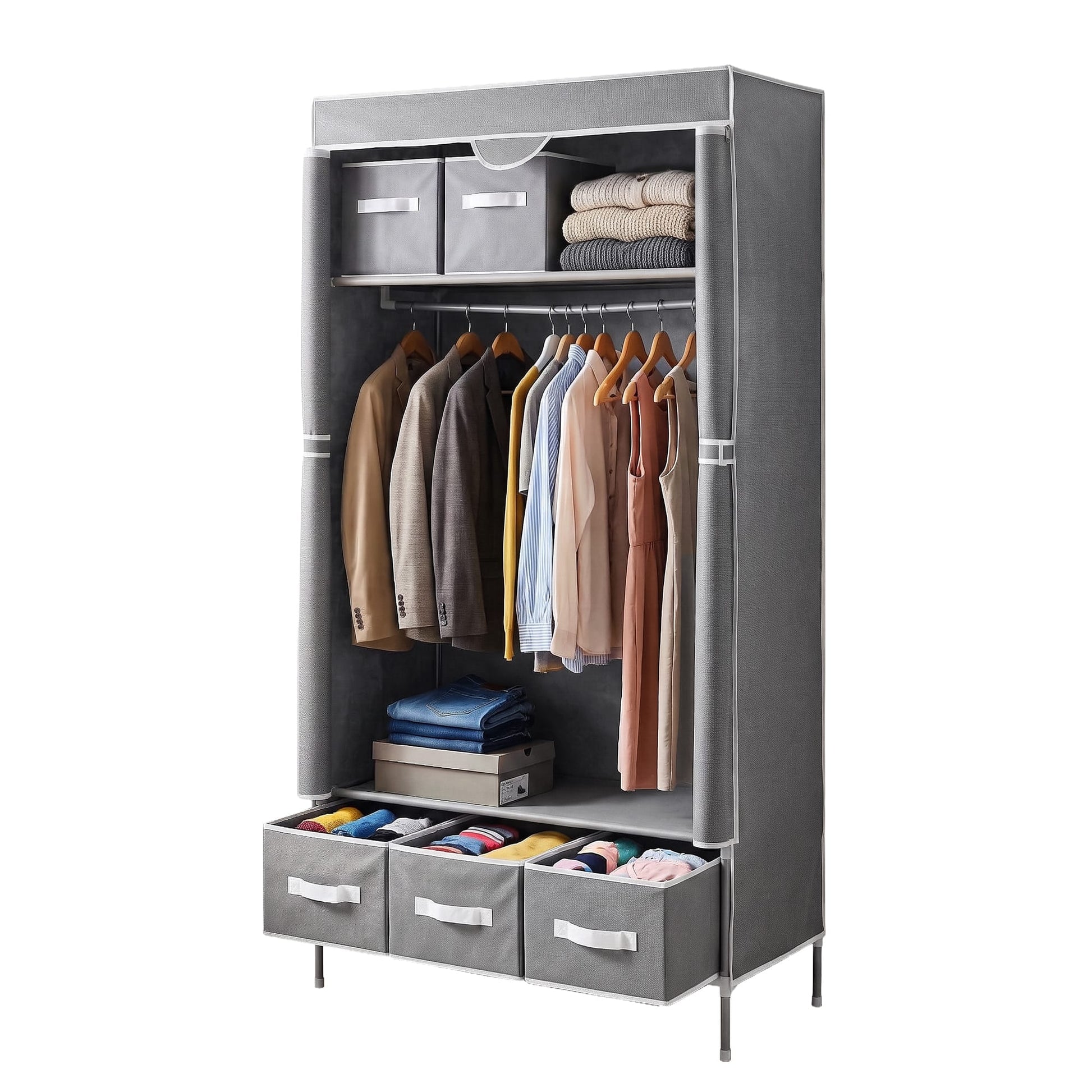 Alona.com.au Home & Garden > Storage > Clothing & Wardrobe Storage Artiss Large Portable Clothes Closet Wardrobe with Tiebacks Grey