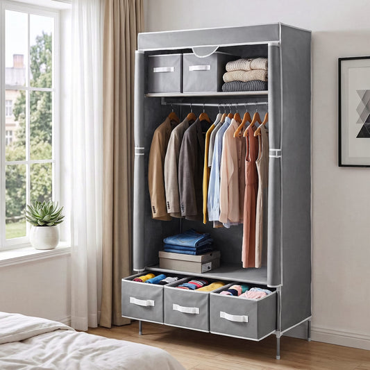 Alona.com.au Home & Garden > Storage > Clothing & Wardrobe Storage Artiss Large Portable Clothes Closet Wardrobe with Tiebacks Grey