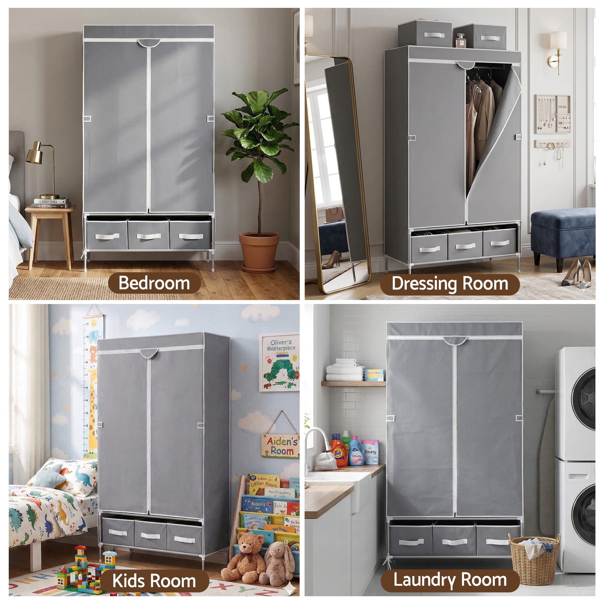 Alona.com.au Home & Garden > Storage > Clothing & Wardrobe Storage Artiss Large Portable Clothes Closet Wardrobe with Tiebacks Grey