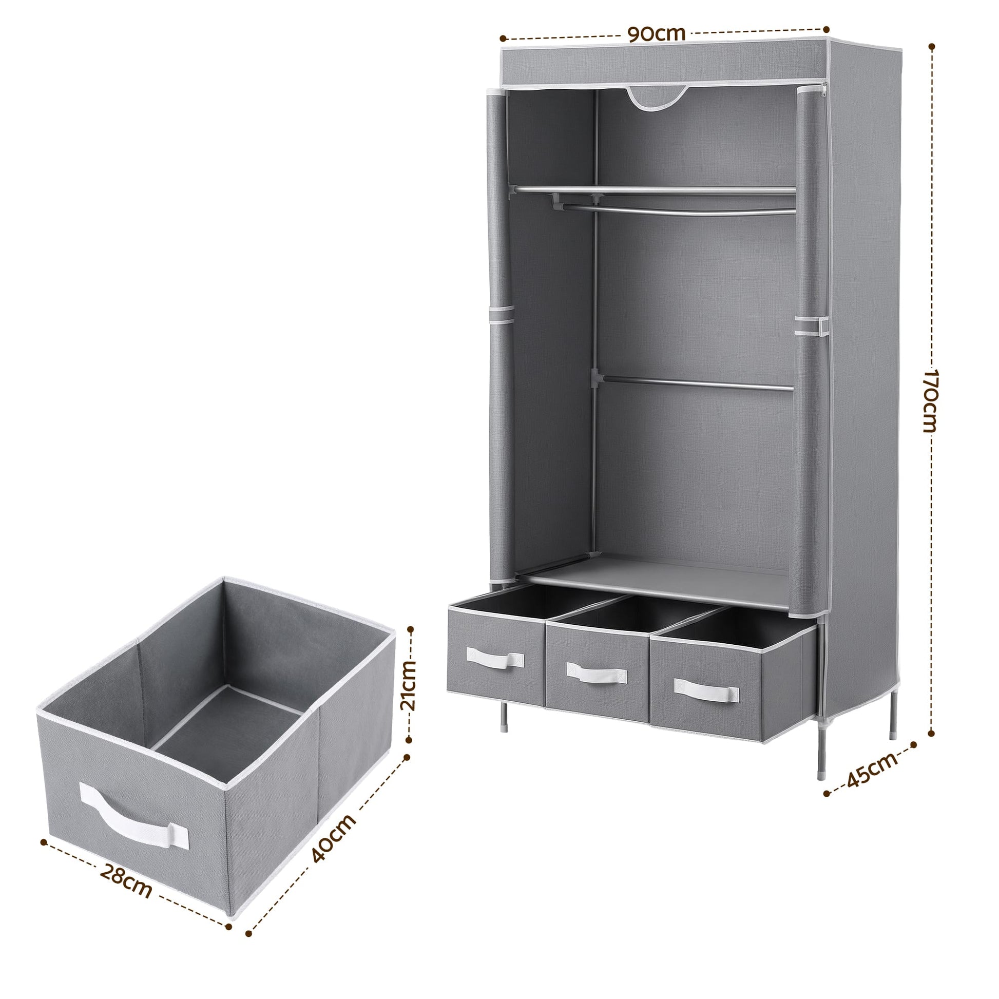 Alona.com.au Home & Garden > Storage > Clothing & Wardrobe Storage Artiss Large Portable Clothes Closet Wardrobe with Tiebacks Grey