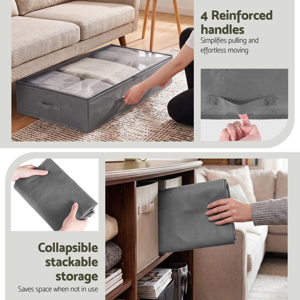 Alona.com.au Home & Garden > Storage > Clothing & Wardrobe Storage Artiss Under Bed Storage Containers X2 90L Boxes Organiser Clear Top Fabric Grey