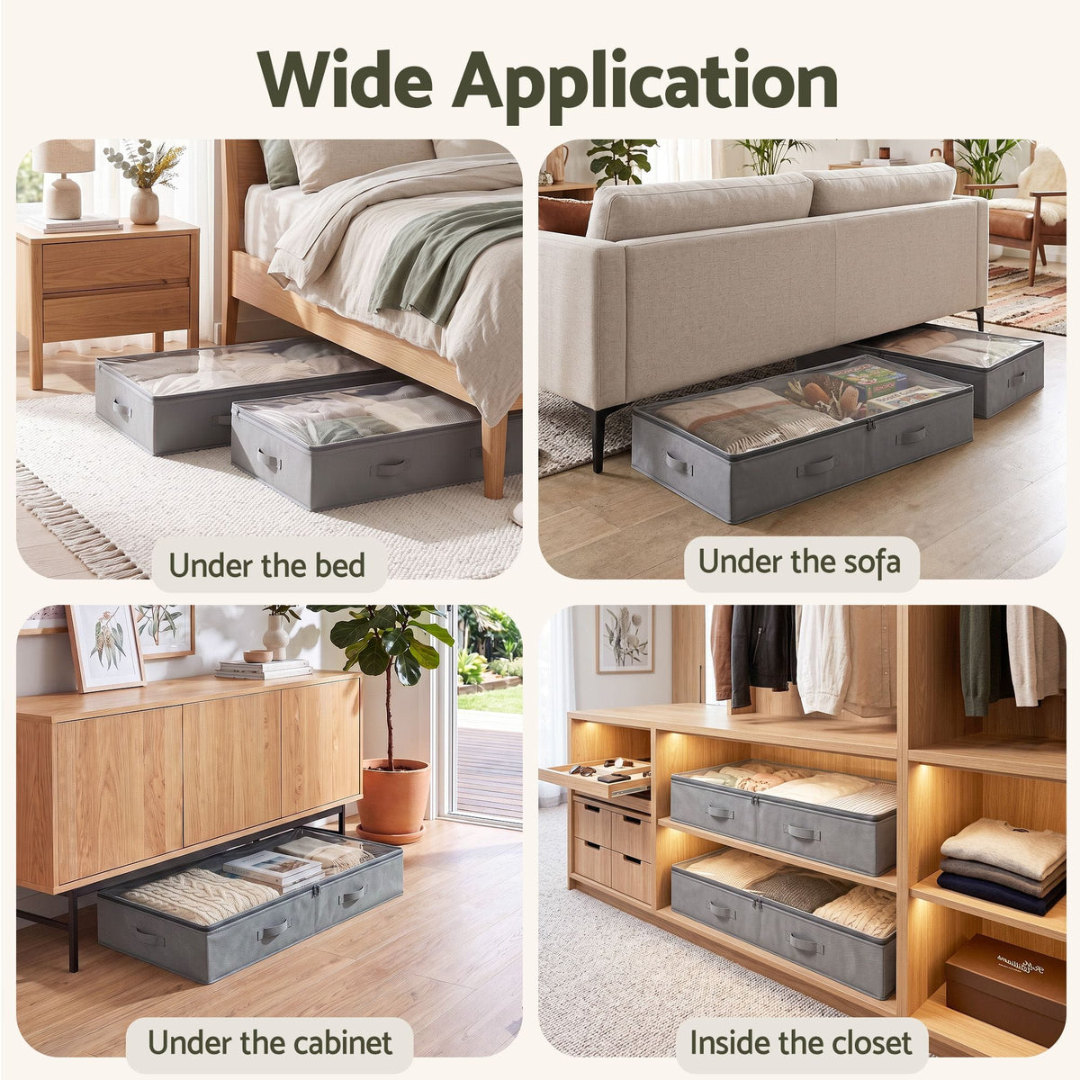 Alona.com.au Home & Garden > Storage > Clothing & Wardrobe Storage Artiss Under Bed Storage Containers X2 90L Boxes Organiser Clear Top Fabric Grey