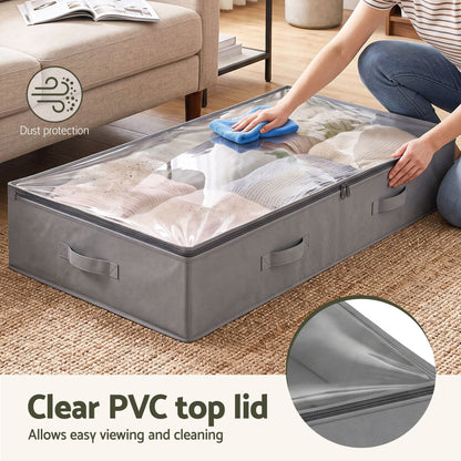 Alona.com.au Home & Garden > Storage > Clothing & Wardrobe Storage Artiss Under Bed Storage Containers X2 90L Boxes Organiser Clear Top Fabric Grey
