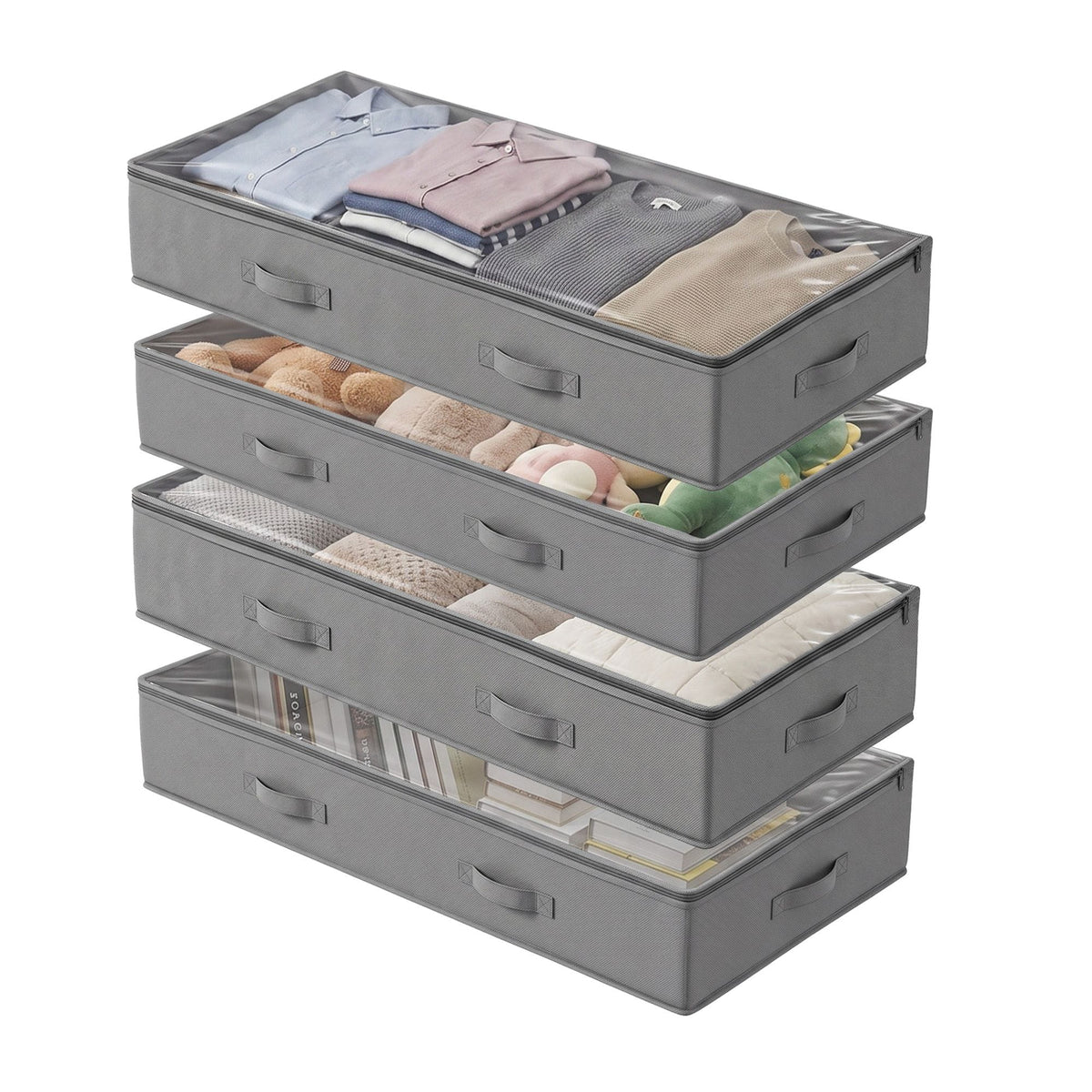 Alona.com.au Home & Garden > Storage > Clothing & Wardrobe Storage Artiss Under Bed Storage Containers X4 90L Boxes Organiser Clear Top Fabric Grey