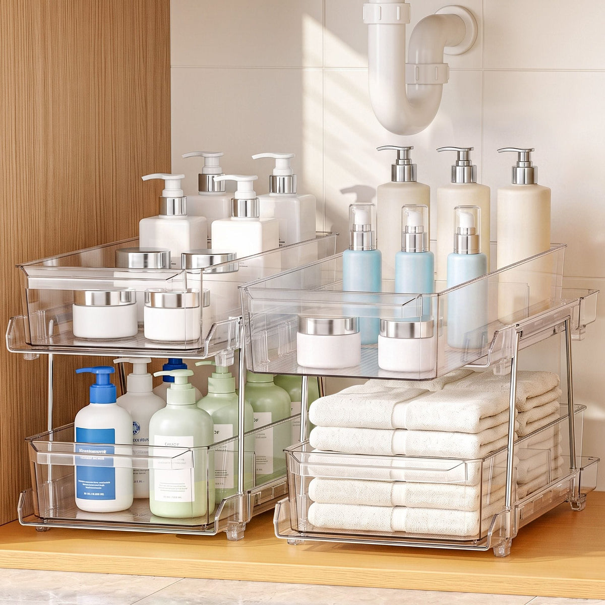 Alona.com.au Home & Garden > Storage > Storage Boxes Artiss 2 Pack Clear Pull Out Cabinet Organiser 2 Tier Storage Drawers