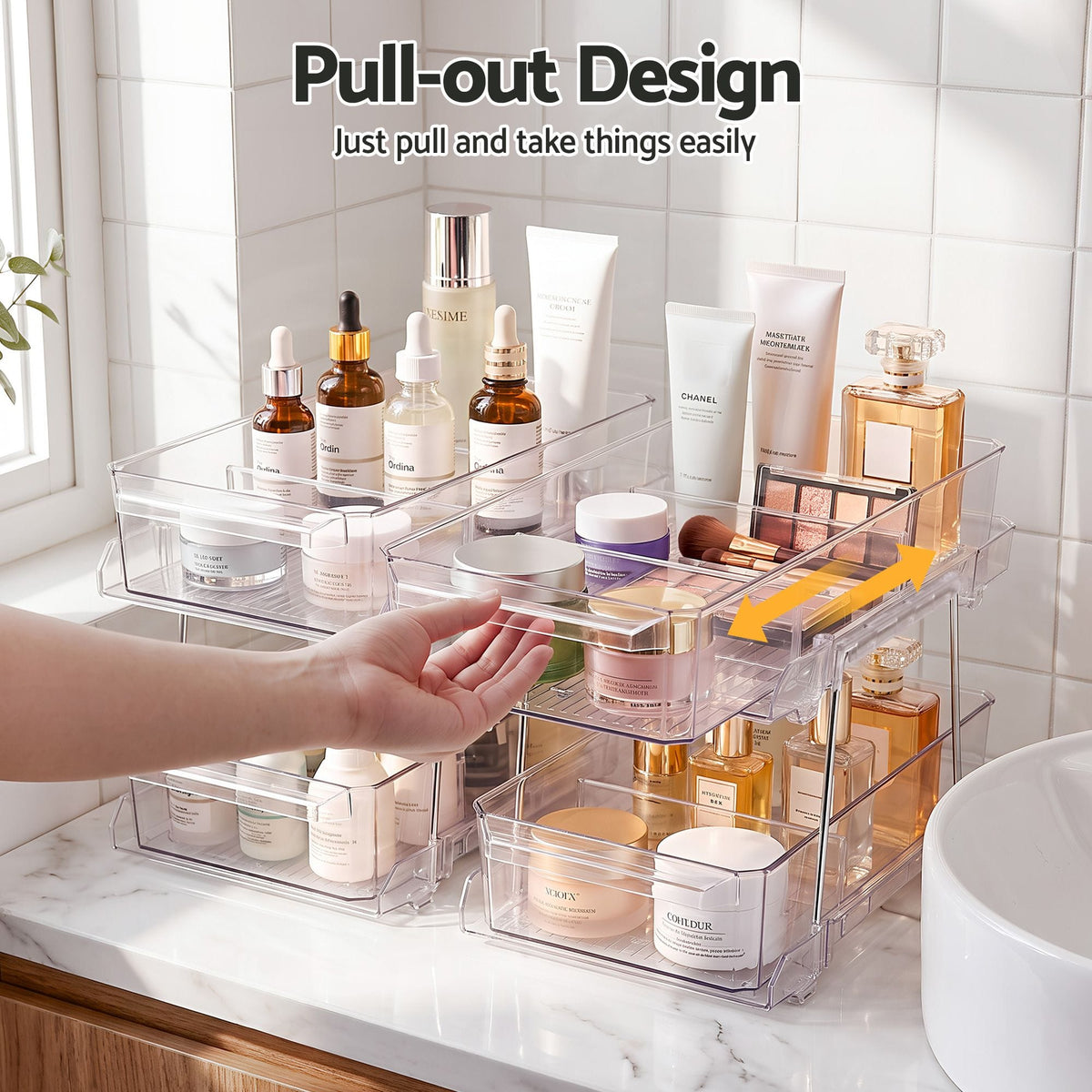 Alona.com.au Home & Garden > Storage > Storage Boxes Artiss 2 Pack Clear Pull Out Cabinet Organiser 2 Tier Storage Drawers