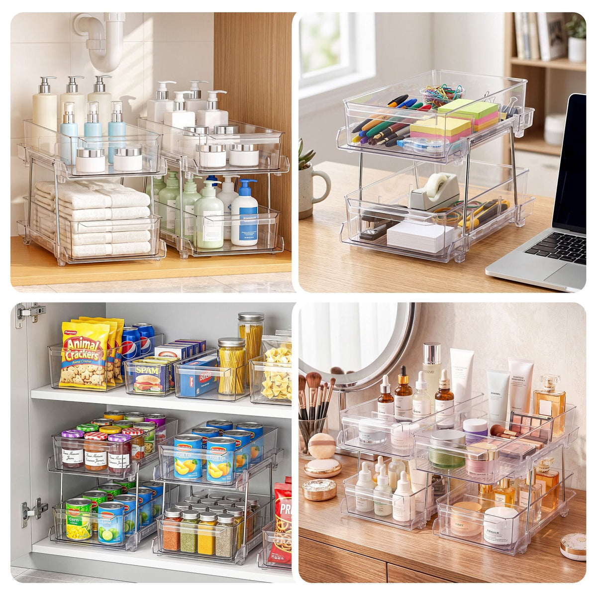 Alona.com.au Home & Garden > Storage > Storage Boxes Artiss 2 Pack Clear Pull Out Cabinet Organiser 2 Tier Storage Drawers