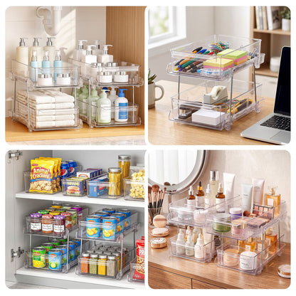 Alona.com.au Home & Garden > Storage > Storage Boxes Artiss 2 Pack Clear Pull Out Cabinet Organiser 2 Tier Storage Drawers