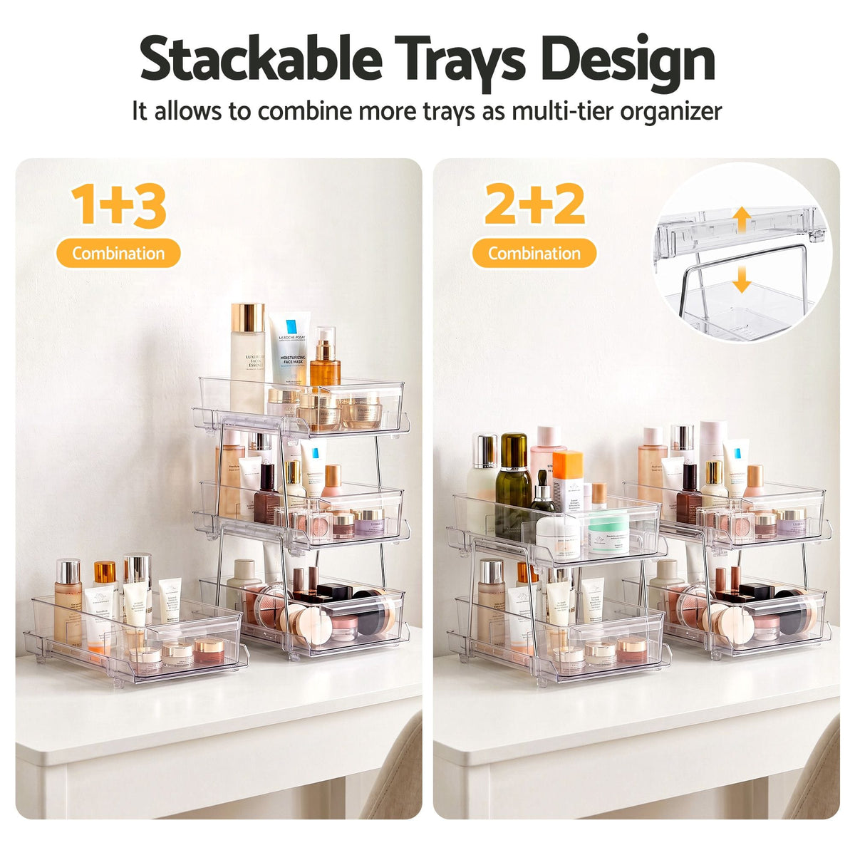Alona.com.au Home & Garden > Storage > Storage Boxes Artiss 2 Pack Clear Pull Out Cabinet Organiser 2 Tier Storage Drawers