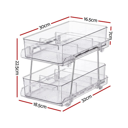 Alona.com.au Home & Garden > Storage > Storage Boxes Artiss 2 Pack Clear Pull Out Cabinet Organiser 2 Tier Storage Drawers