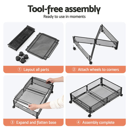 Alona.com.au Home & Garden > Storage > Storage Boxes Artiss 2X Under Bed Storage Containers Metal Boxes Quilt Organiser with Wheels