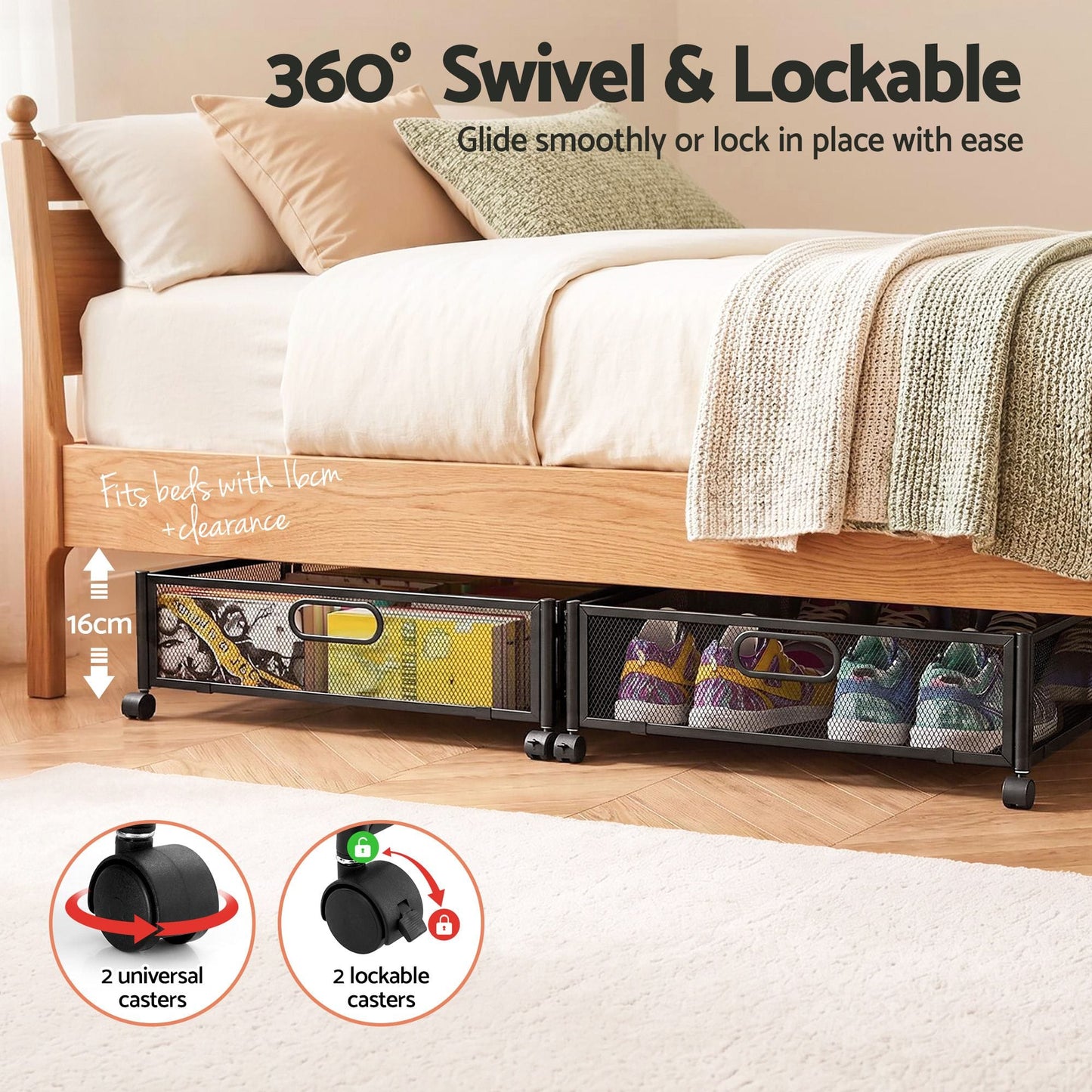Alona.com.au Home & Garden > Storage > Storage Boxes Artiss 2X Under Bed Storage Containers Metal Boxes Quilt Organiser with Wheels