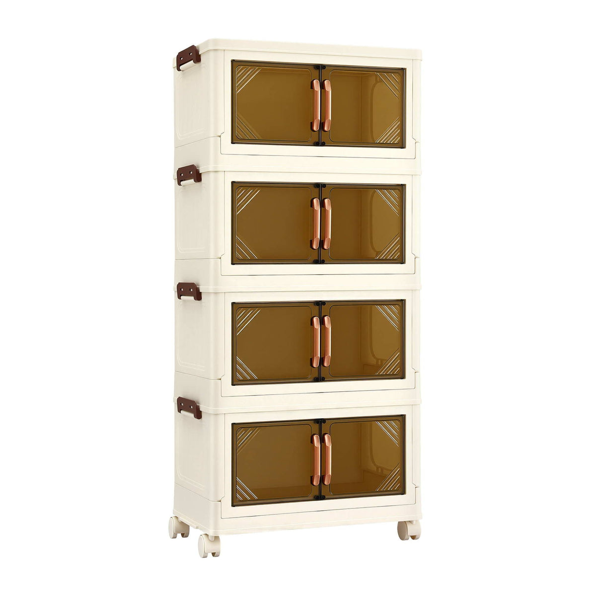 Alona.com.au Home & Garden > Storage > Storage Boxes Artiss 4-Tier Foldable Storage Cabinet Stackable Box Clear Magnetic Door White
