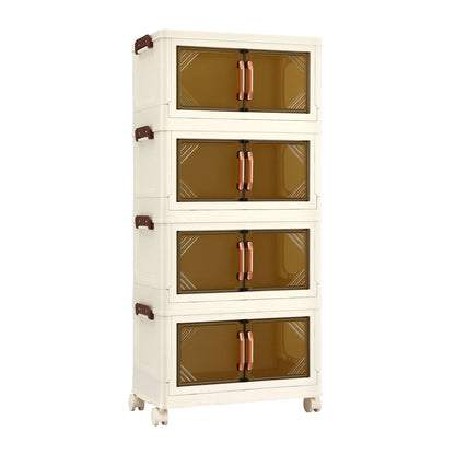 Alona.com.au Home & Garden > Storage > Storage Boxes Artiss 4-Tier Foldable Storage Cabinet Stackable Box Clear Magnetic Door White
