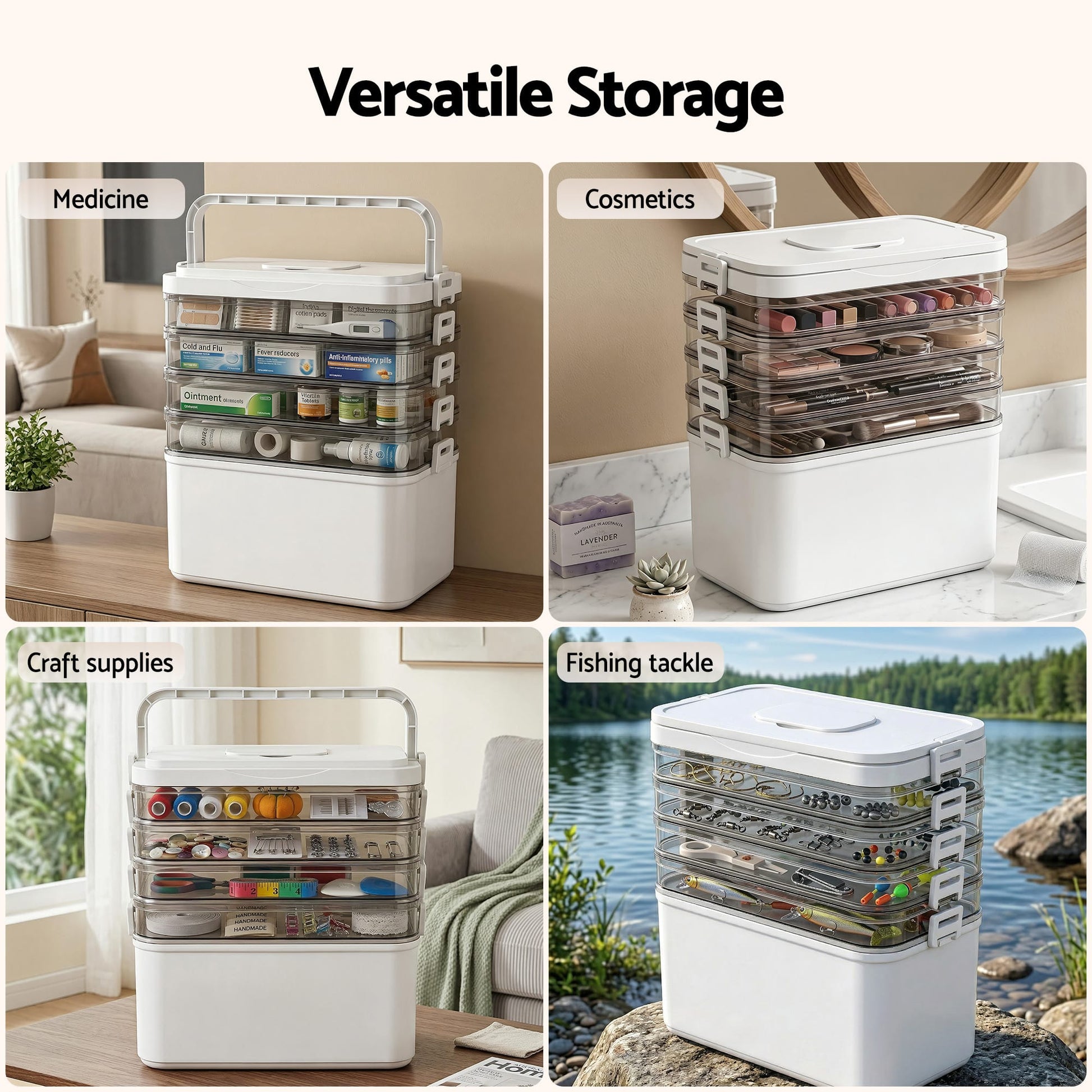 Alona.com.au Home & Garden > Storage > Storage Boxes Artiss 5 Tier Portable Storage Box Detachable with Handles Plastic Clear