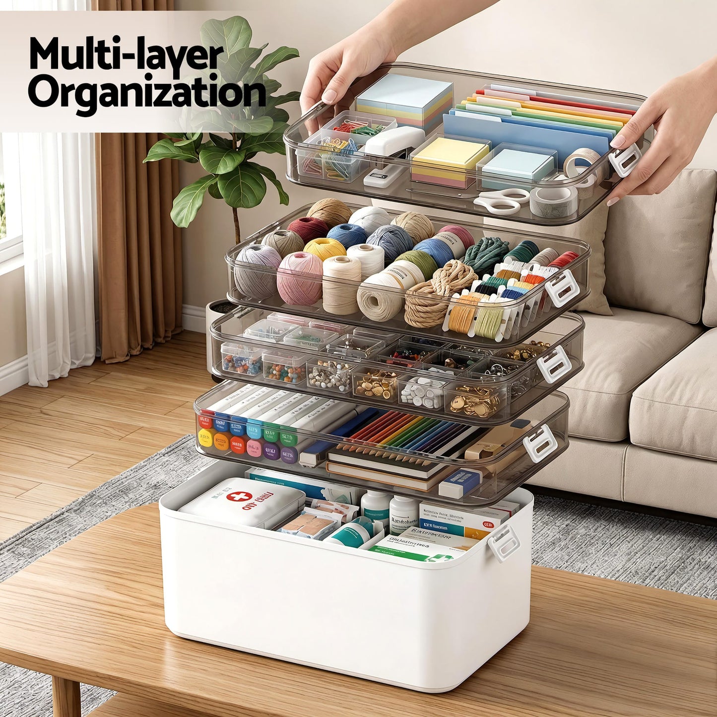 Alona.com.au Home & Garden > Storage > Storage Boxes Artiss 5 Tier Portable Storage Box Detachable with Handles Plastic Clear