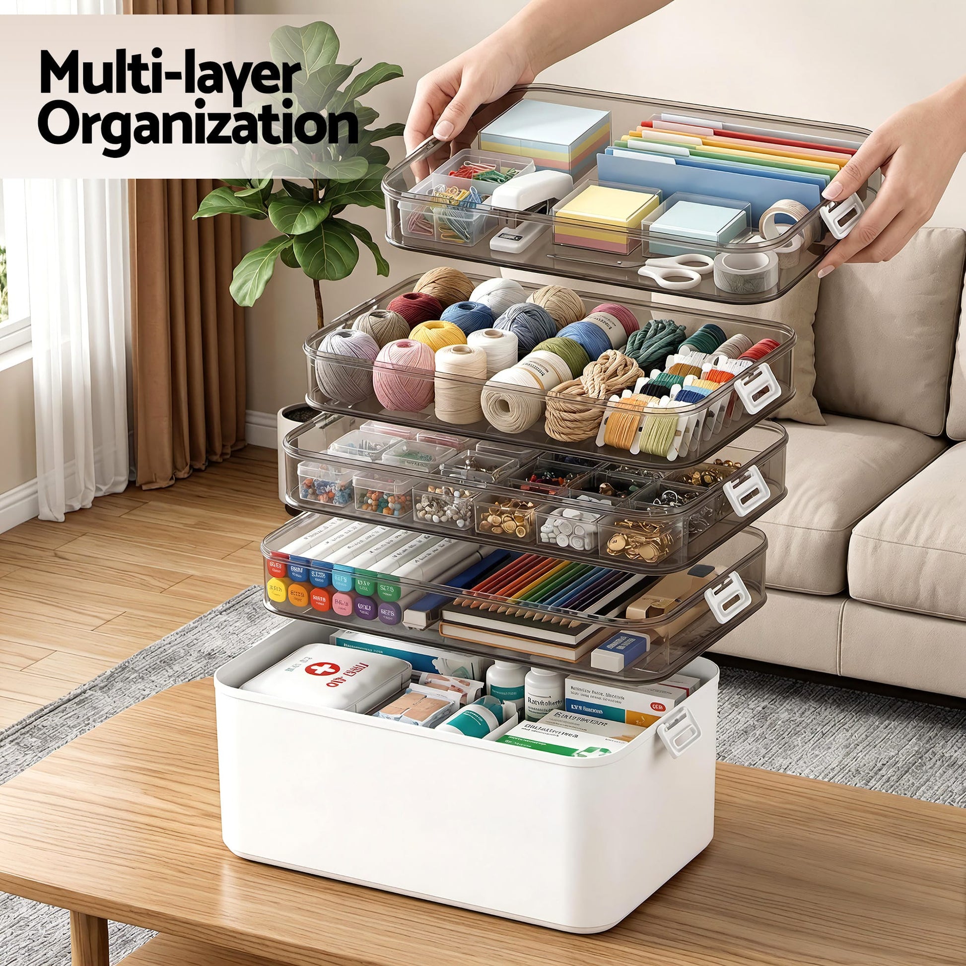 Alona.com.au Home & Garden > Storage > Storage Boxes Artiss 5 Tier Portable Storage Box Detachable with Handles Plastic Clear