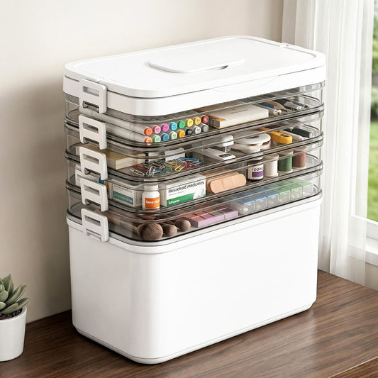 Alona.com.au Home & Garden > Storage > Storage Boxes Artiss 5 Tier Portable Storage Box Detachable with Handles Plastic Clear