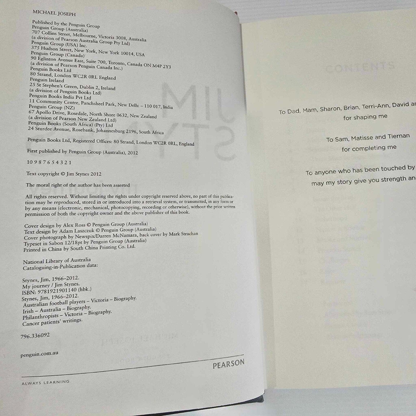 Alona.com.au Jim Stynes My Journey with Warwick Green, Hardcover (Dust cover) 2012