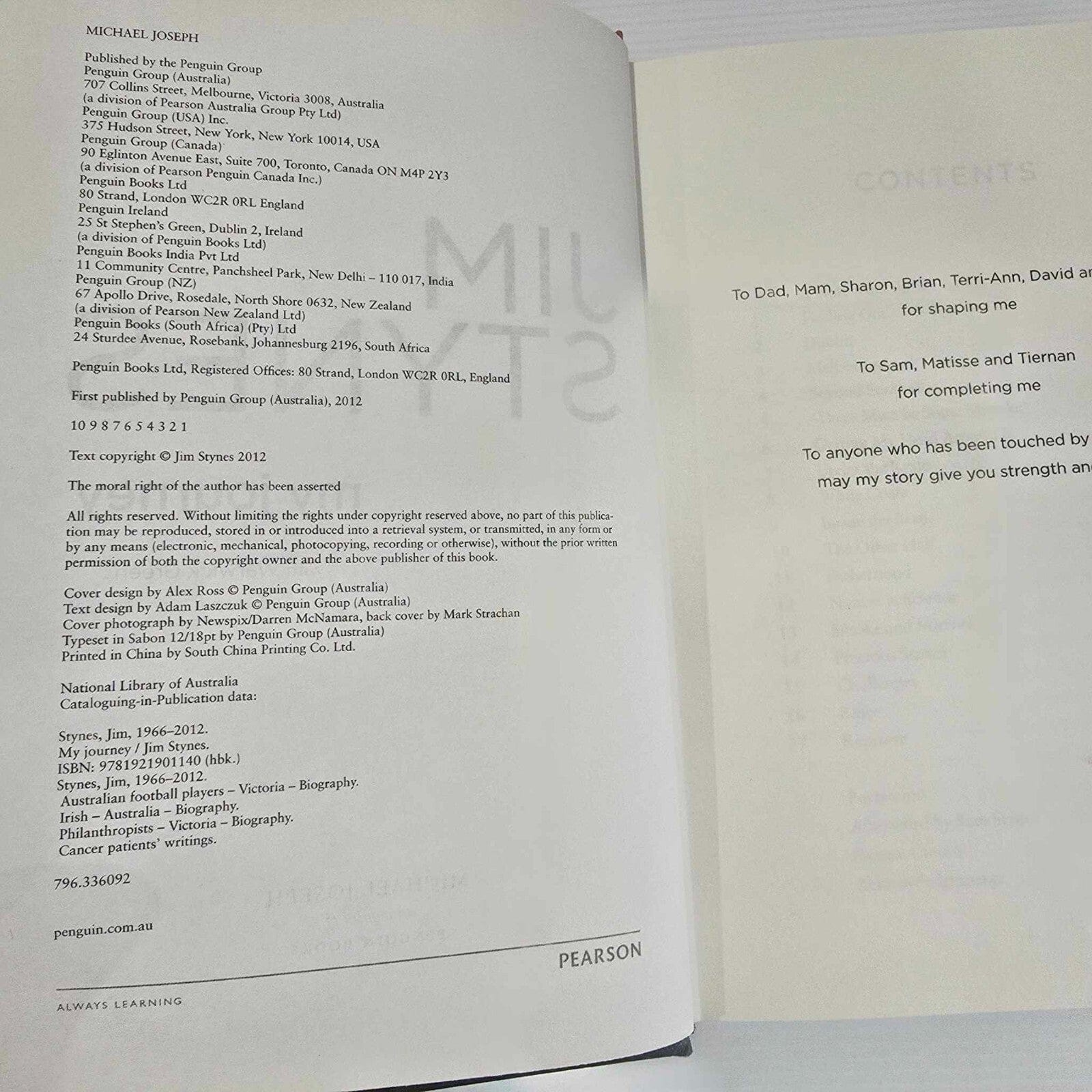 Alona.com.au Jim Stynes My Journey with Warwick Green, Hardcover (Dust cover) 2012