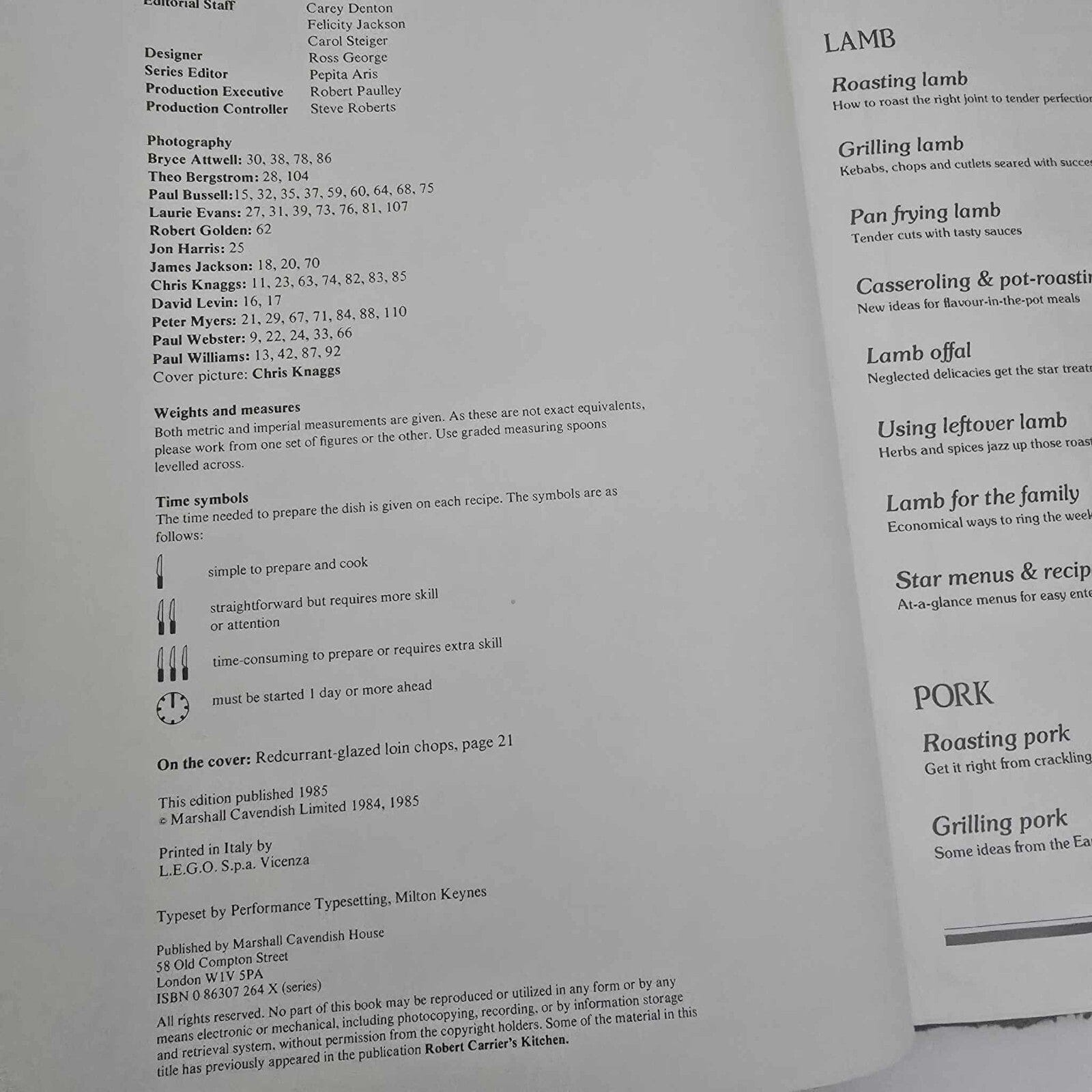 Alona.com.au Making The Most of Lamb & Pork by Robert Carrier's Kitchen (Hardcover 1985)