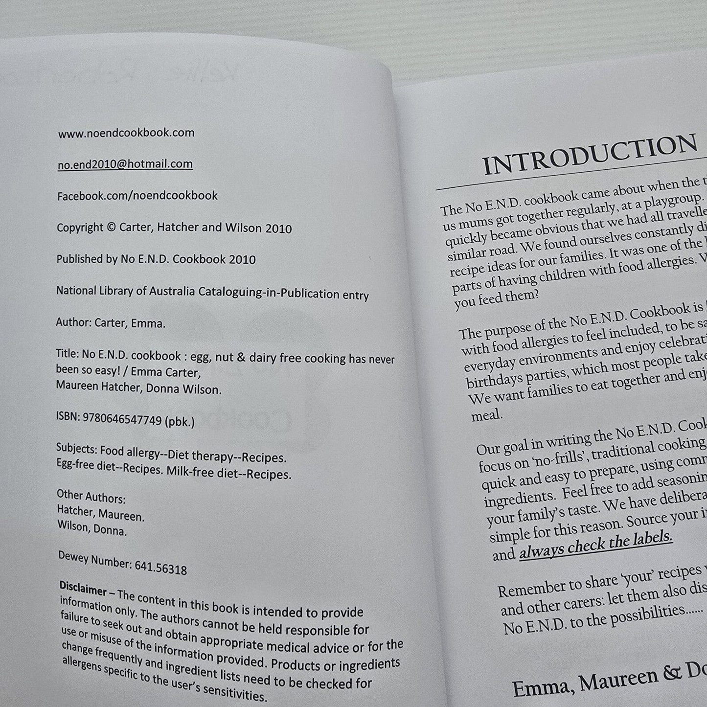 Alona.com.au No E.N.D Cookbook Egg Nuts Dairy Allergies Allergy Cooking Recipe Book