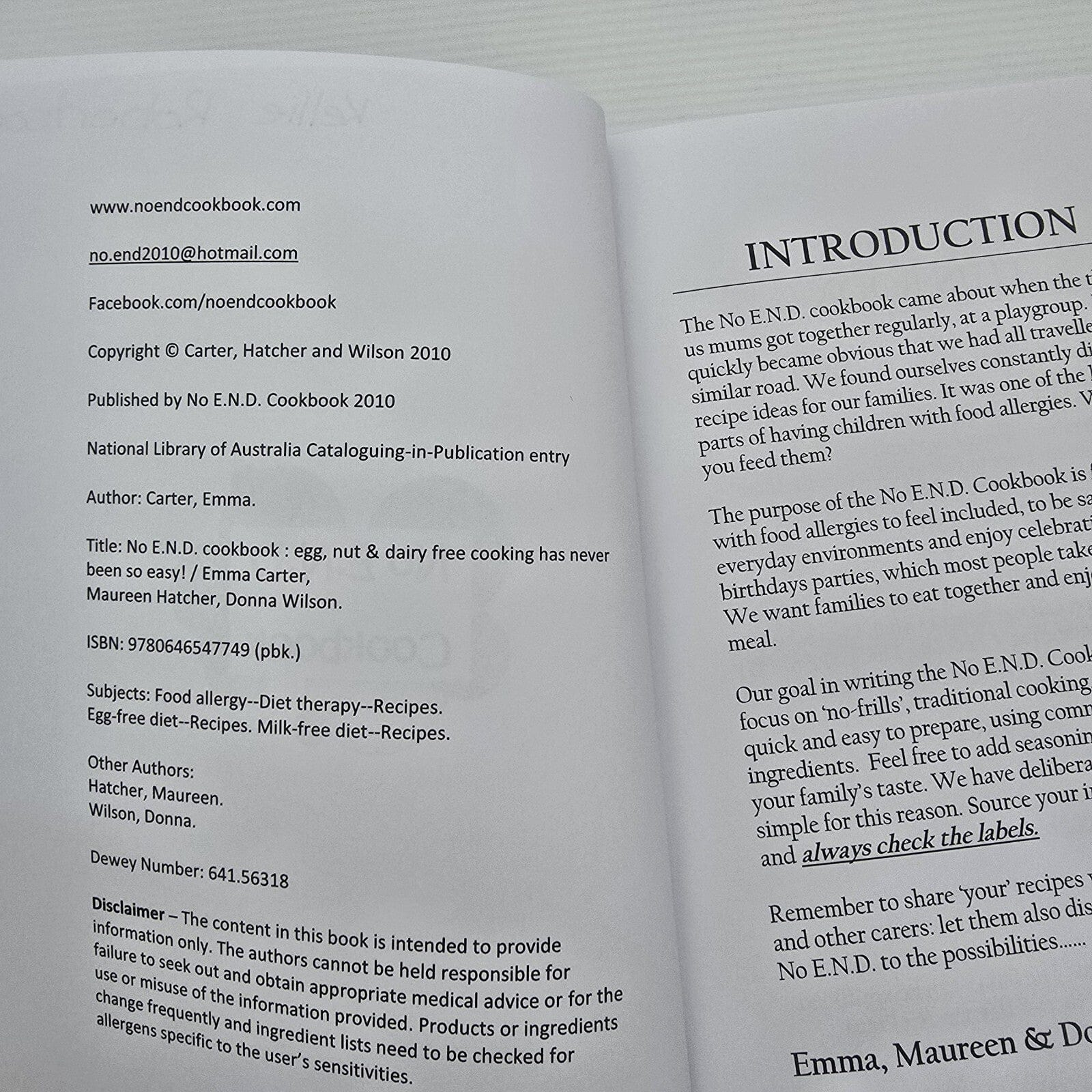 Alona.com.au No E.N.D Cookbook Egg Nuts Dairy Allergies Allergy Cooking Recipe Book