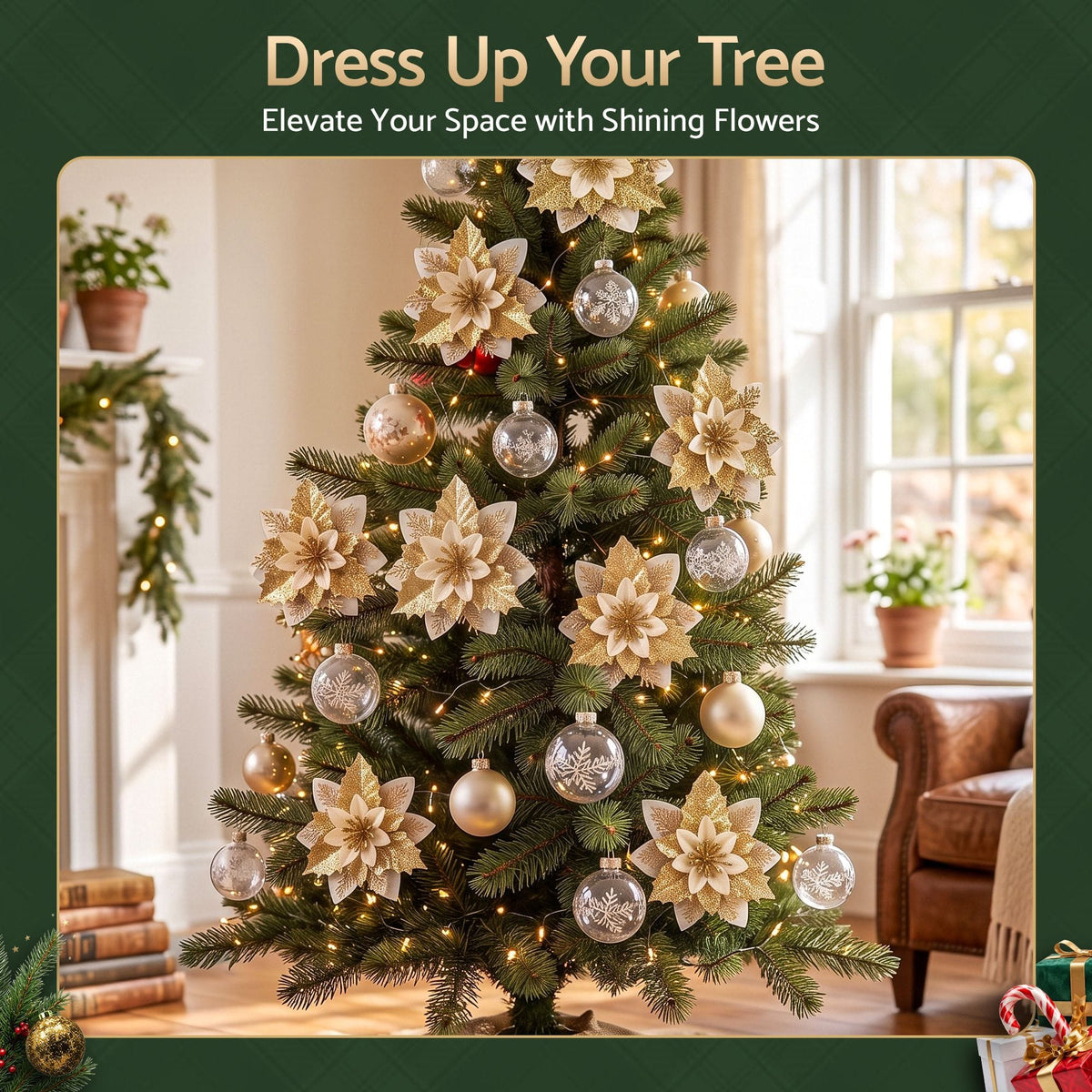 Alona.com.au Occasions > Christmas > Christmas Decorations Jingle Jollys 10Pcs Christmas Tree Flower Set Garland Wreath Poinsettia Decorations