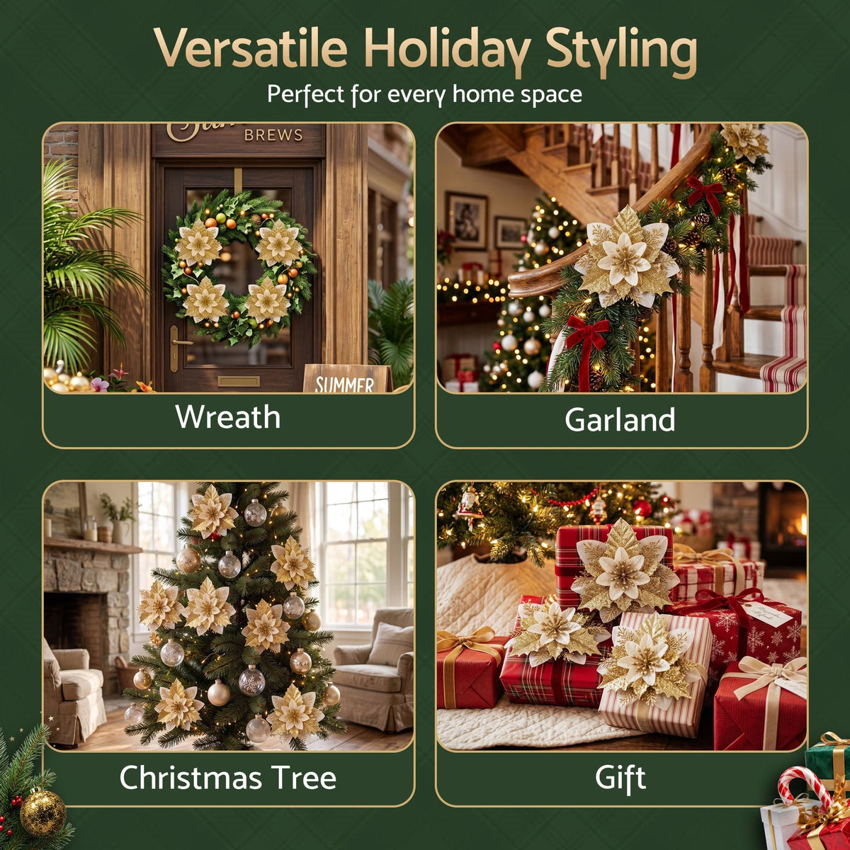 Alona.com.au Occasions > Christmas > Christmas Decorations Jingle Jollys 10Pcs Christmas Tree Flower Set Garland Wreath Poinsettia Decorations