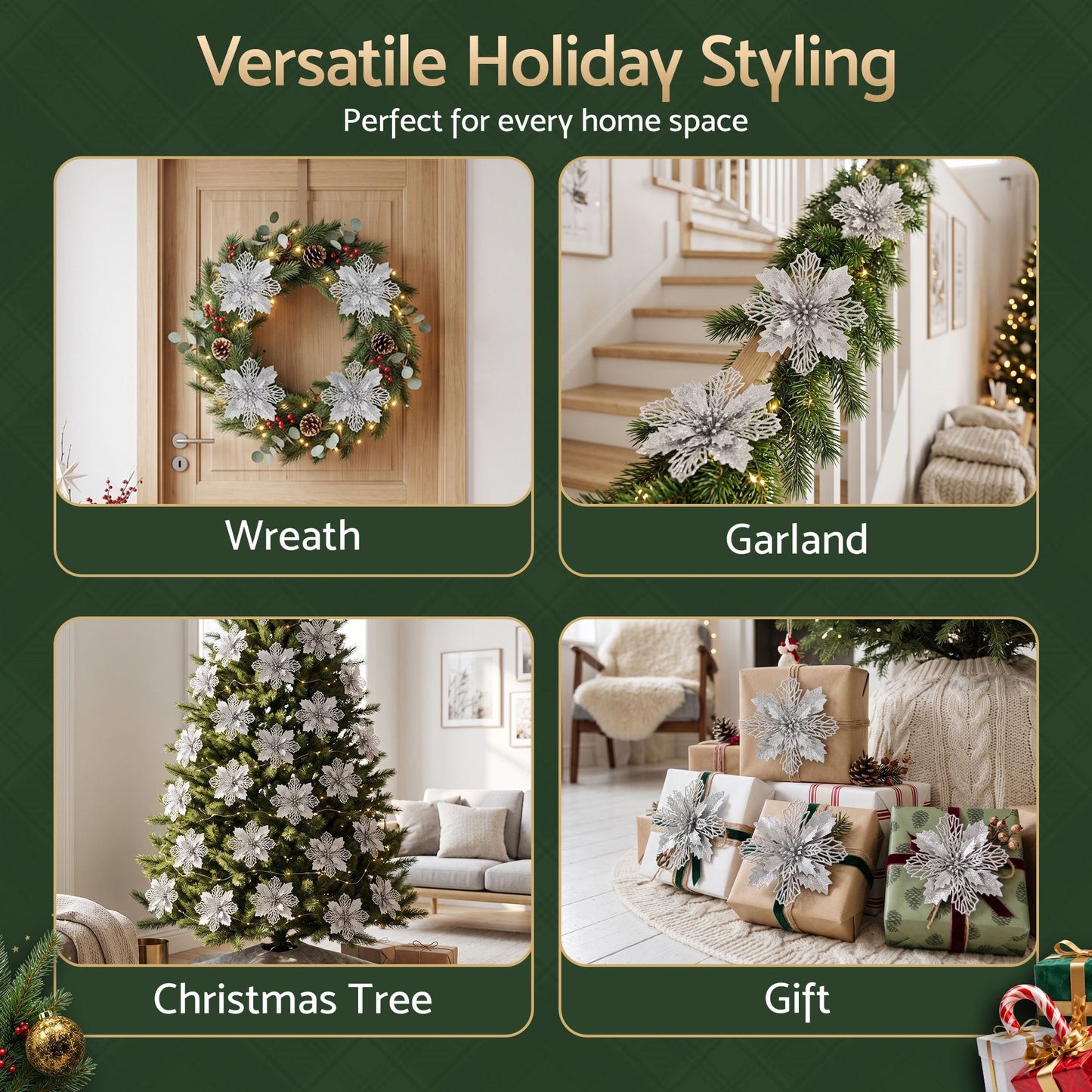 Alona.com.au Occasions > Christmas > Christmas Decorations Jingle Jollys 20Pcs Christmas Tree Flower Set Garland Wreath Poinsettia Decorations