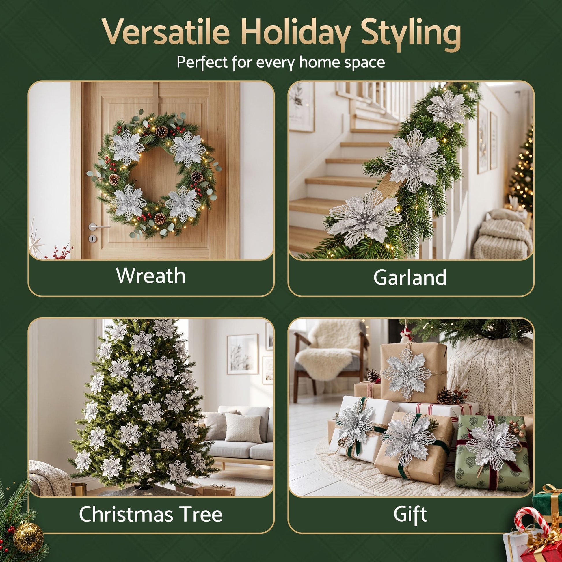 Alona.com.au Occasions > Christmas > Christmas Decorations Jingle Jollys 20Pcs Christmas Tree Flower Set Garland Wreath Poinsettia Decorations