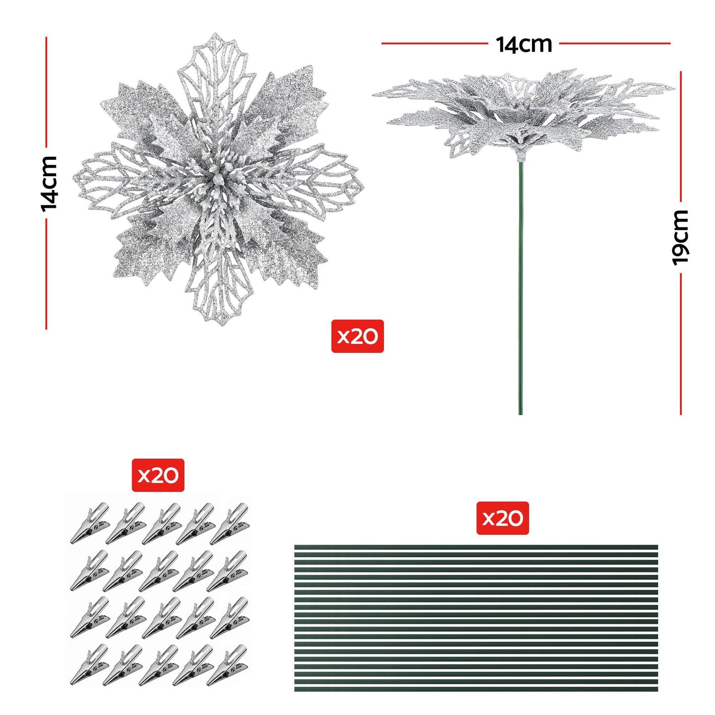 Alona.com.au Occasions > Christmas > Christmas Decorations Jingle Jollys 20Pcs Christmas Tree Flower Set Garland Wreath Poinsettia Decorations