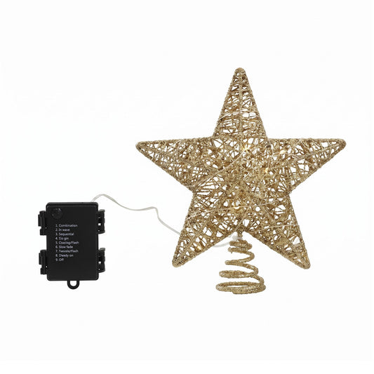 Alona.com.au Occasions > Christmas > Christmas Decorations Jingle Jollys 3D Christmas Tree Topper Star 20 Warm LED Lights Gold Glitter