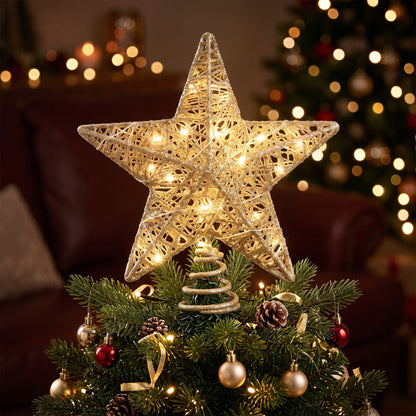Alona.com.au Occasions > Christmas > Christmas Decorations Jingle Jollys 3D Christmas Tree Topper Star 20 Warm LED Lights Gold Glitter