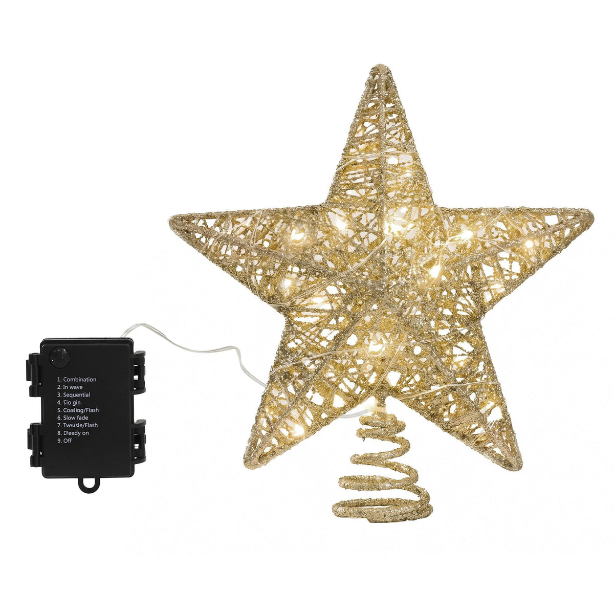 Alona.com.au Occasions > Christmas > Christmas Decorations Jingle Jollys 3D Christmas Tree Topper Star 20 Warm LED Lights Gold Glitter