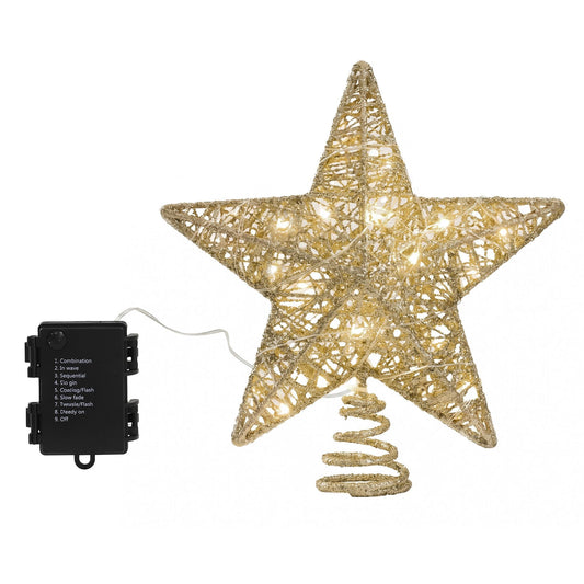 Alona.com.au Occasions > Christmas > Christmas Decorations Jingle Jollys 3D Christmas Tree Topper Star 20 Warm LED Lights Gold Glitter