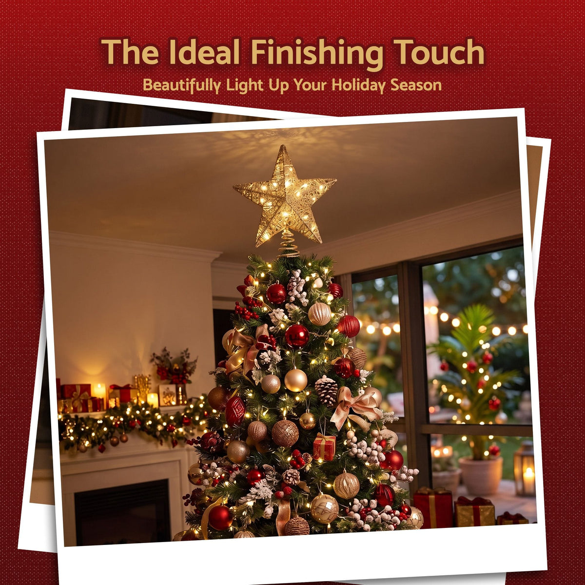 Alona.com.au Occasions > Christmas > Christmas Decorations Jingle Jollys 3D Christmas Tree Topper Star 20 Warm LED Lights Gold Glitter