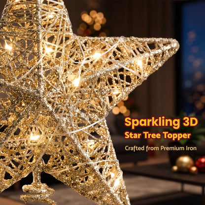 Alona.com.au Occasions > Christmas > Christmas Decorations Jingle Jollys 3D Christmas Tree Topper Star 20 Warm LED Lights Gold Glitter