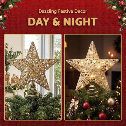 Alona.com.au Occasions > Christmas > Christmas Decorations Jingle Jollys 3D Christmas Tree Topper Star 20 Warm LED Lights Gold Glitter