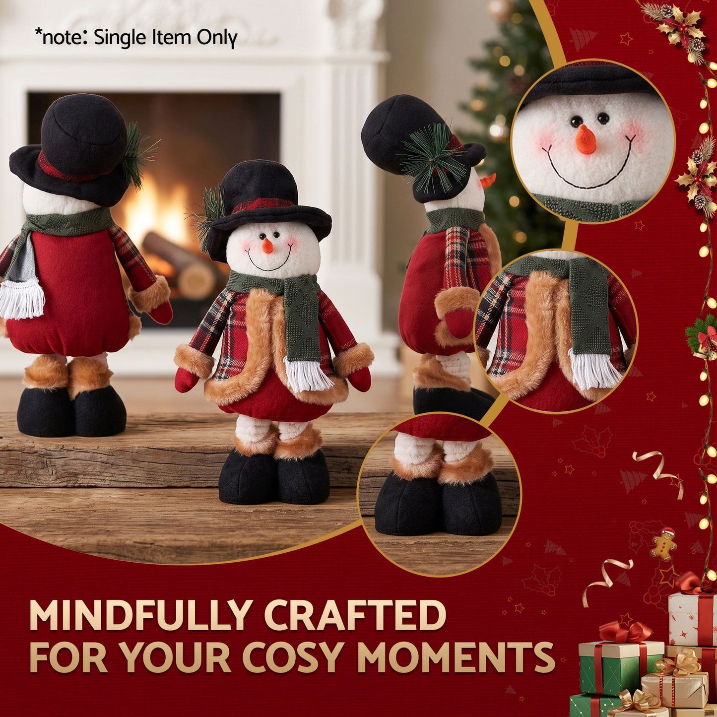 Alona.com.au Occasions > Christmas > Christmas Decorations Jingle Jollys Christmas Snowman Ornament 40-56cm Telescopic Tabletop Decoration Doll, Adjustable Length For Tabletop, Window, Mantel, Indoor Holiday Decor
