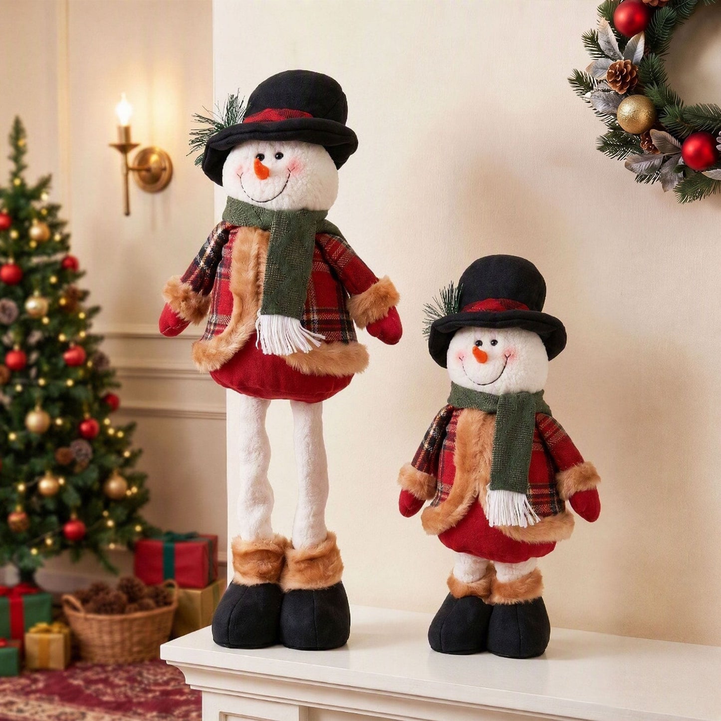 Alona.com.au Occasions > Christmas > Christmas Decorations Jingle Jollys Christmas Snowman Ornament 40-56cm Telescopic Tabletop Decoration Doll, Adjustable Length For Tabletop, Window, Mantel, Indoor Holiday Decor