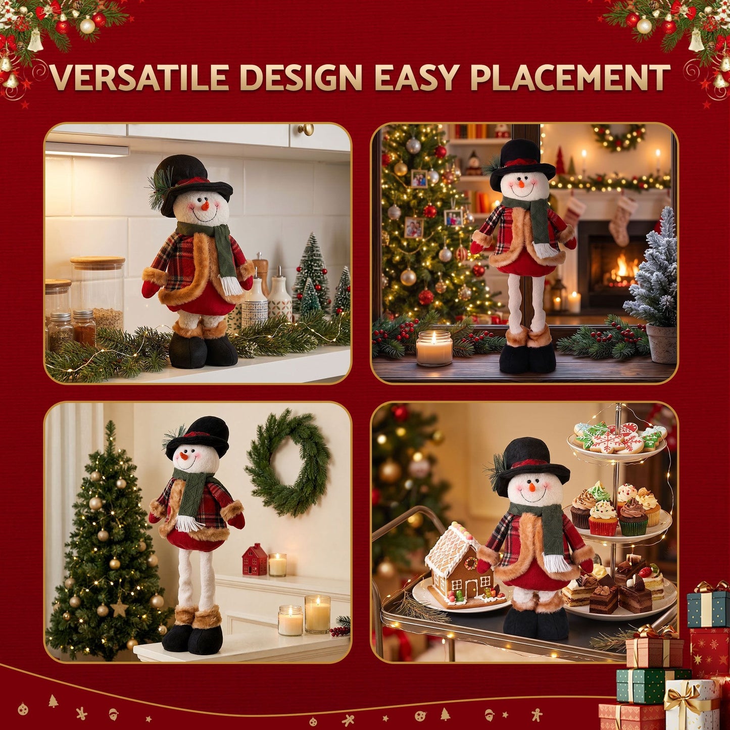 Alona.com.au Occasions > Christmas > Christmas Decorations Jingle Jollys Christmas Snowman Ornament 40-56cm Telescopic Tabletop Decoration Doll, Adjustable Length For Tabletop, Window, Mantel, Indoor Holiday Decor