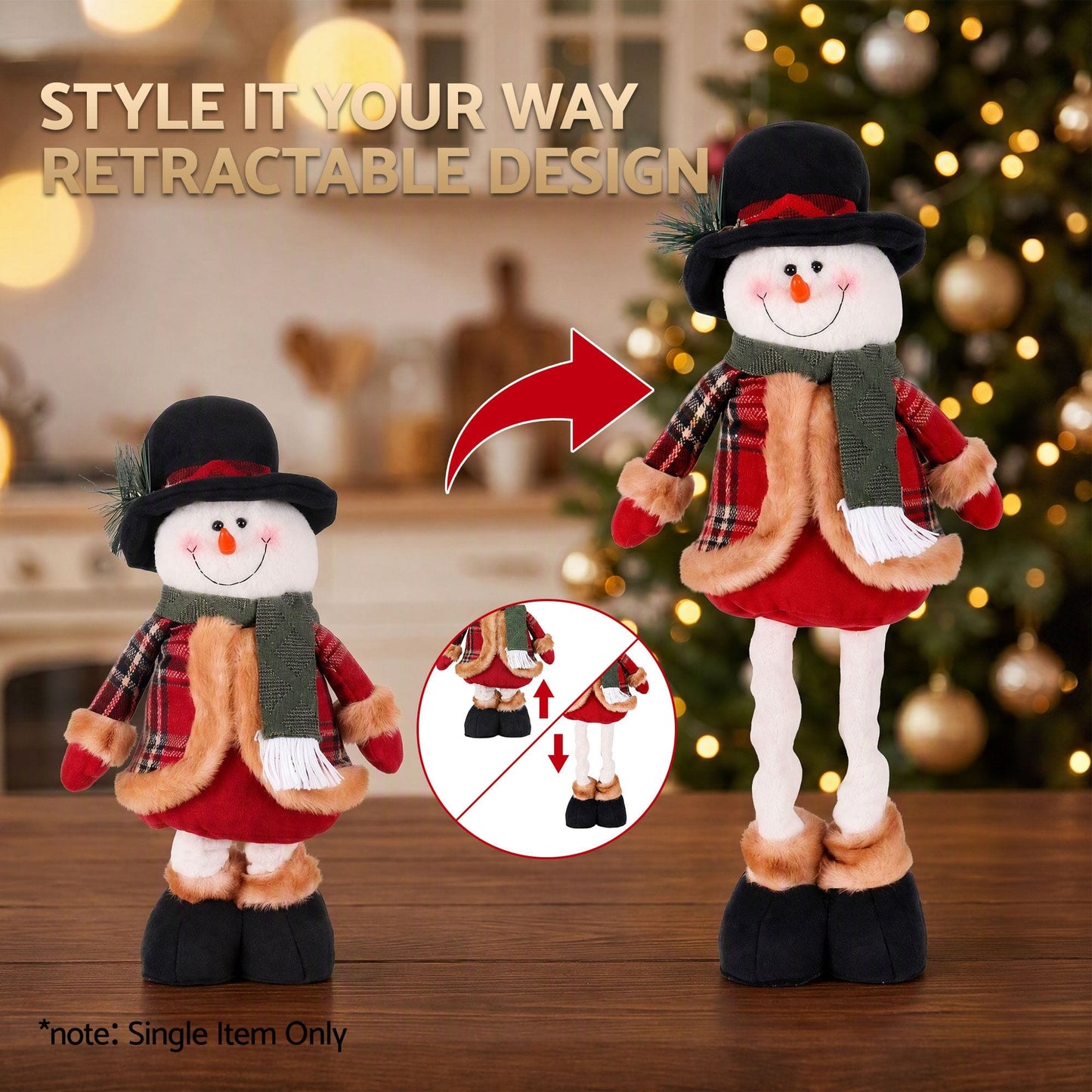 Alona.com.au Occasions > Christmas > Christmas Decorations Jingle Jollys Christmas Snowman Ornament 40-56cm Telescopic Tabletop Decoration Doll, Adjustable Length For Tabletop, Window, Mantel, Indoor Holiday Decor